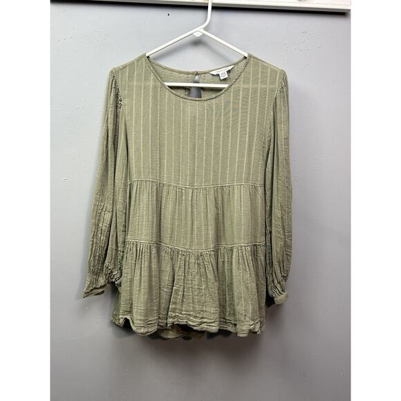 American Eagle Blouse Womens Small Peplum‎ Long Sleeve Textured Keyhole Back Top - Picture 1 of 9